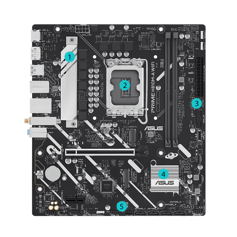 ASUS PRIME H810M-A-CSM Intel H810 LGA 1851 mATX motherboard, 6+1+1